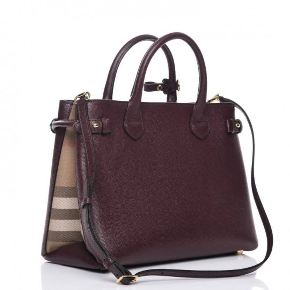 Burberry Wine Leather Satchel with Classic Design